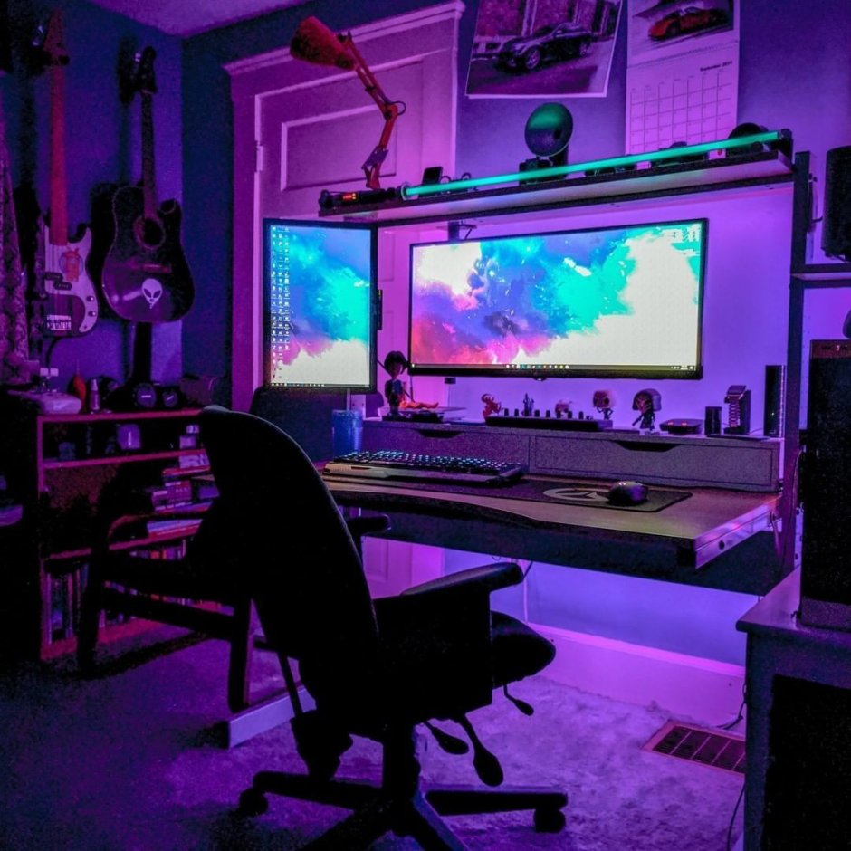 Download Gaming Room Fancy Led Lights Wallpaper