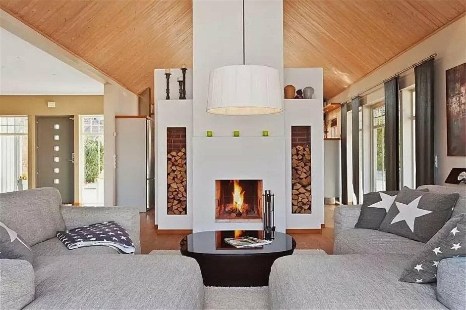 Scandinavian living room with fireplace
