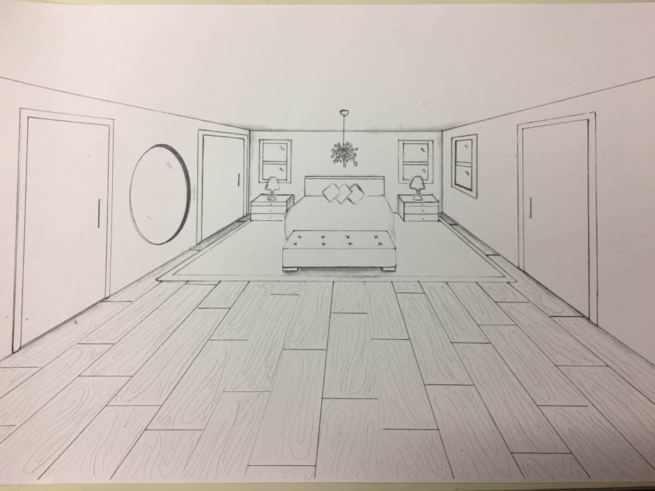 One point perspective living room