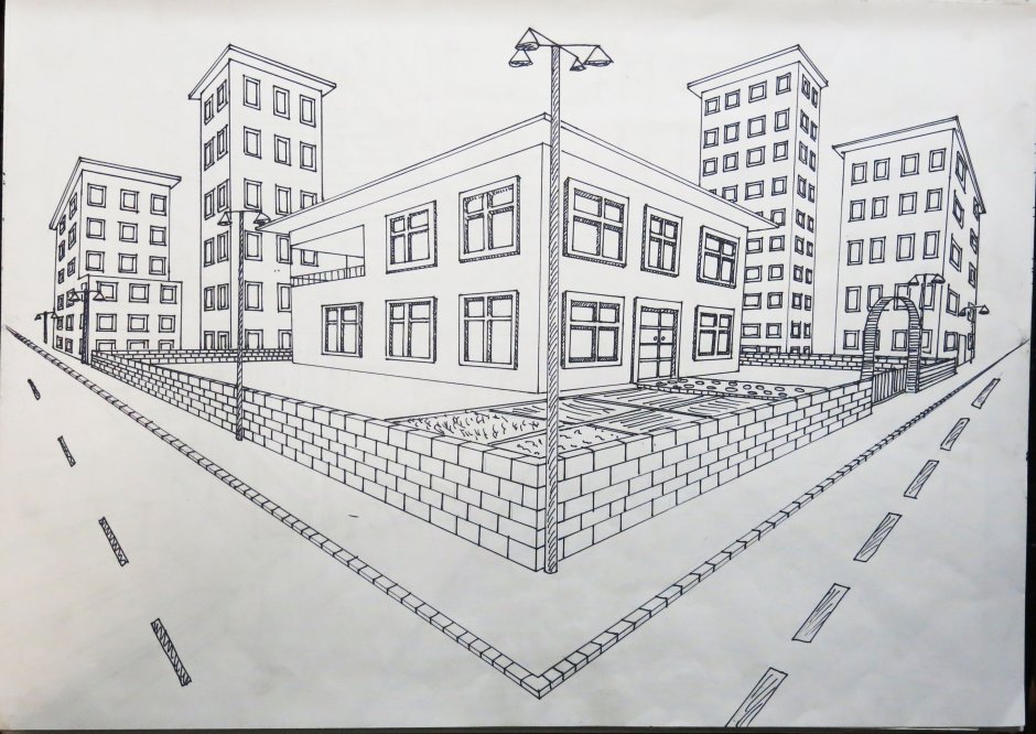 Detail of city pen drawing in one-point perspective. #drawing #drawaci... |  TikTok