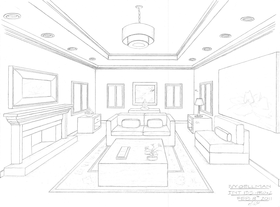 Point perspective room drawing
