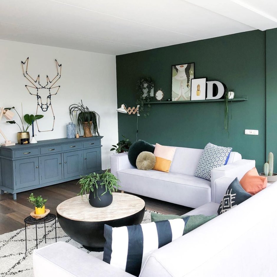 Sage green and gray living room