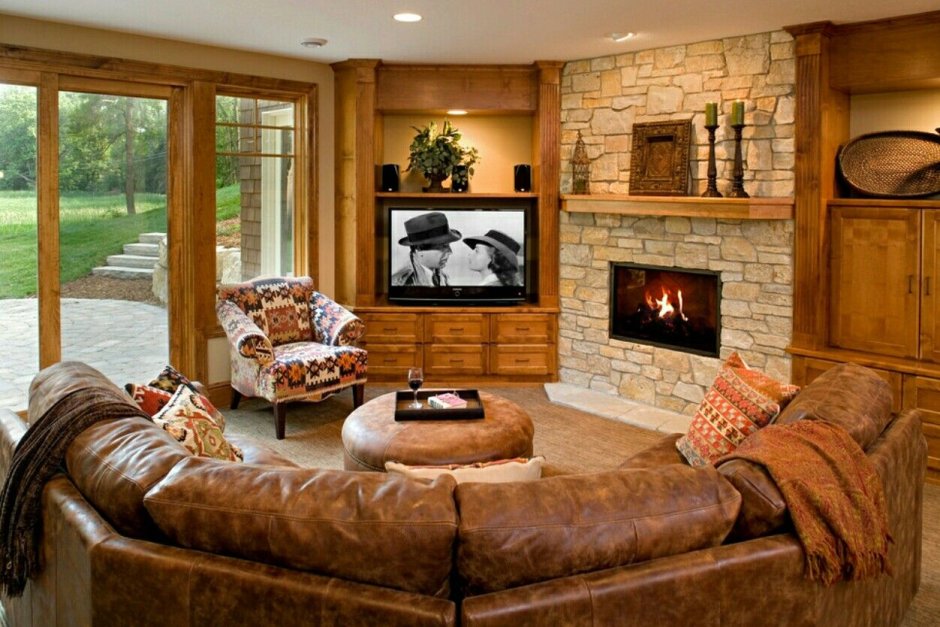 Fireplace in corner of living room