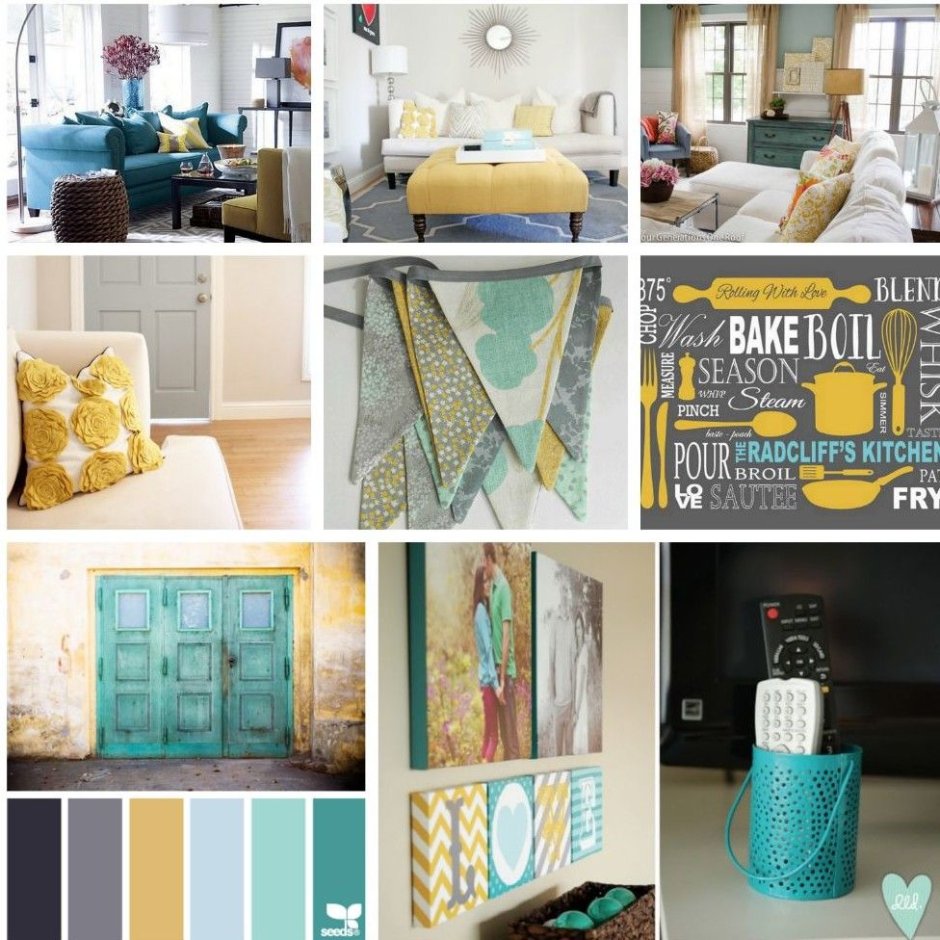 Teal and turquoise living room
