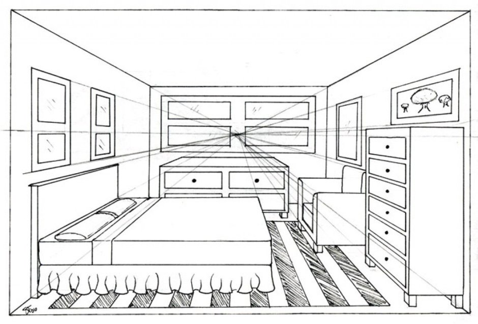 Two point perspective room interior