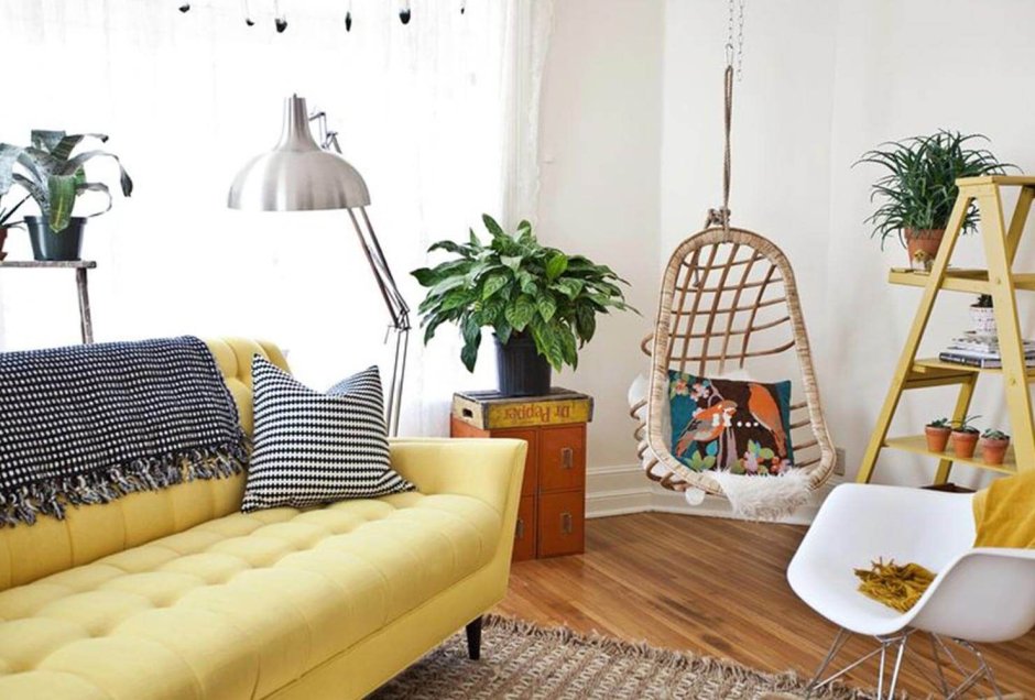 Yellow couch living room