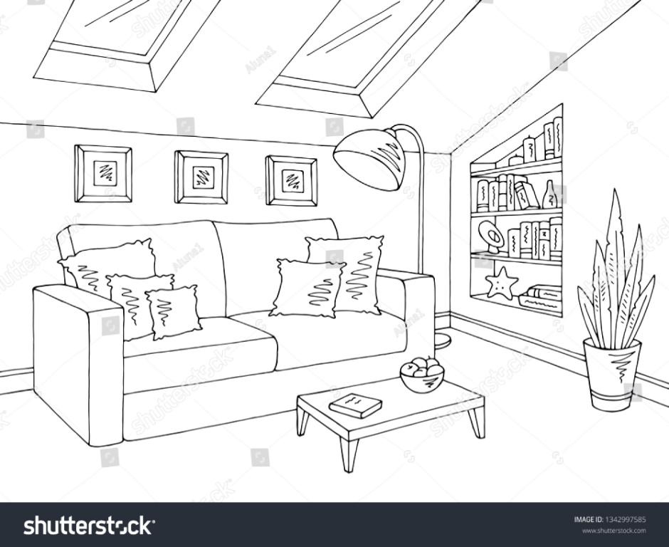 Living room drawing easy