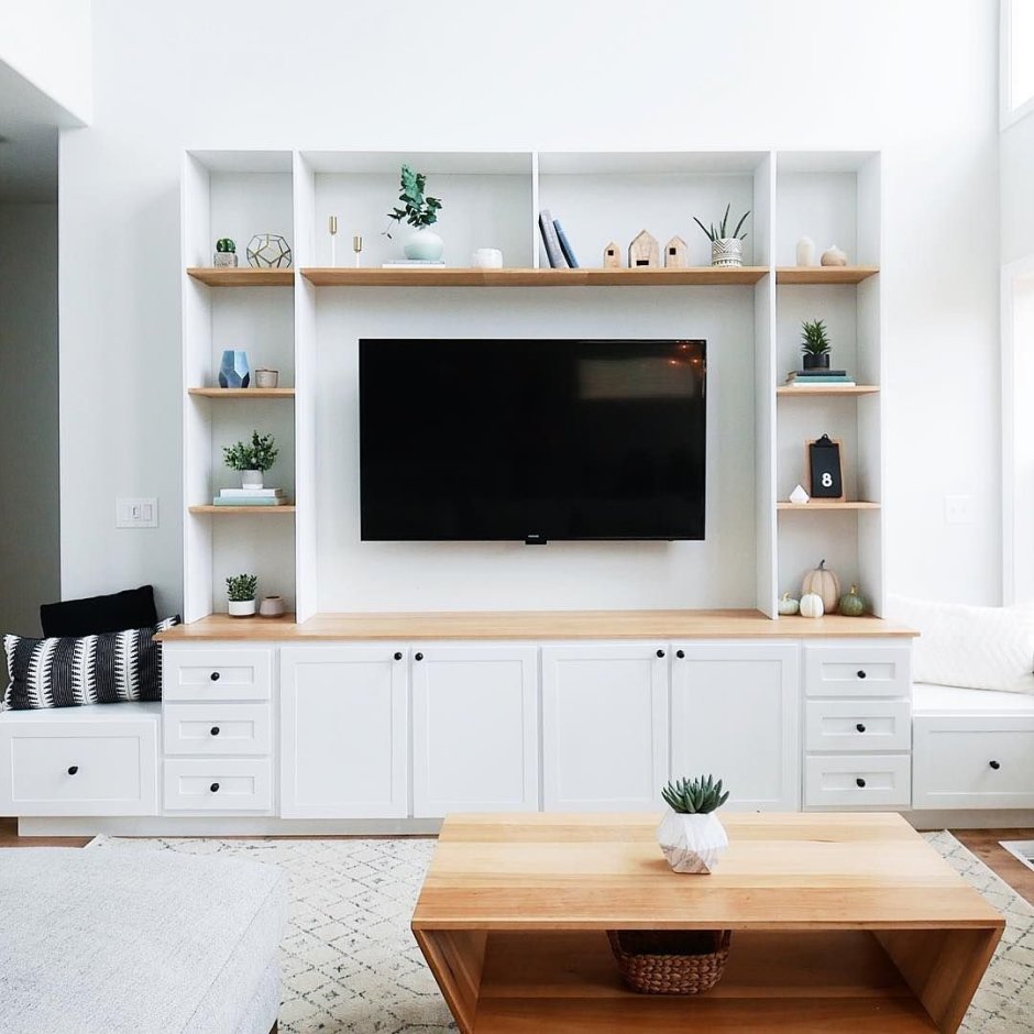 Premium Photo | Cabinet in modern zen living room with decoration zen style  on white wall design hidden light.