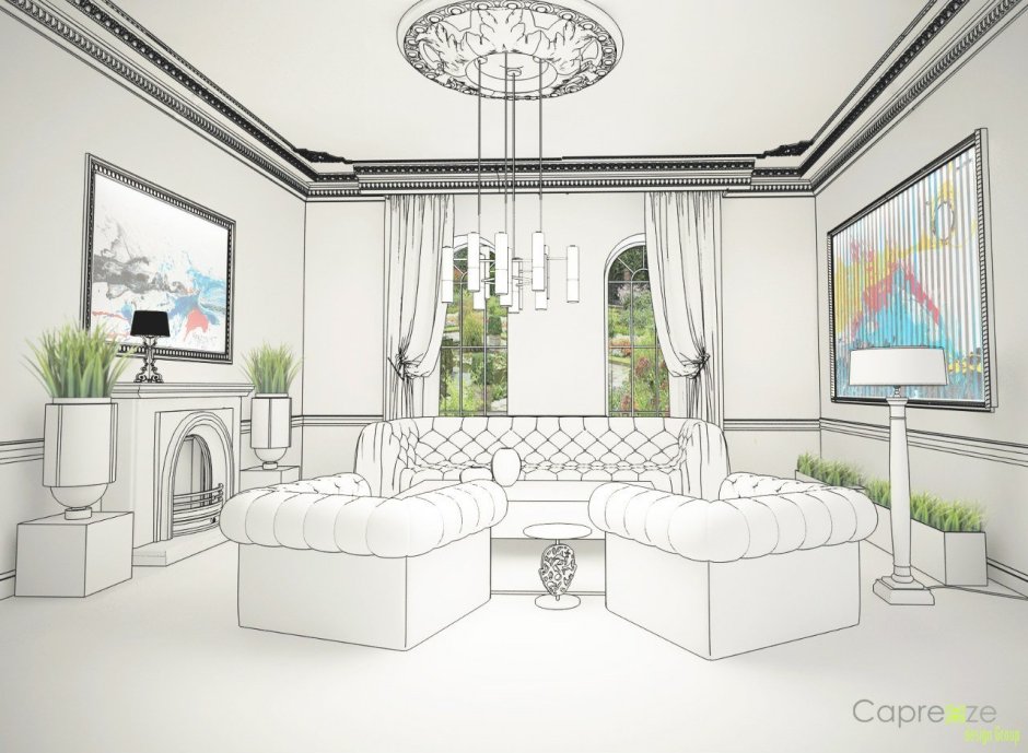 Living room design sketch