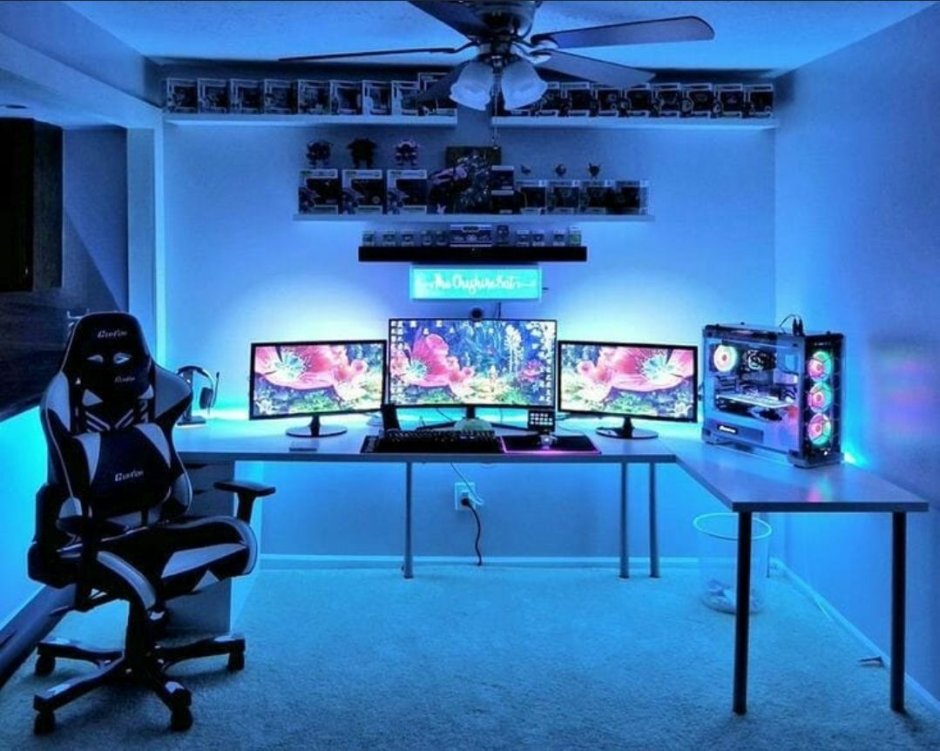white gaming set up 🤍  Gaming room setup, Room setup, Game room