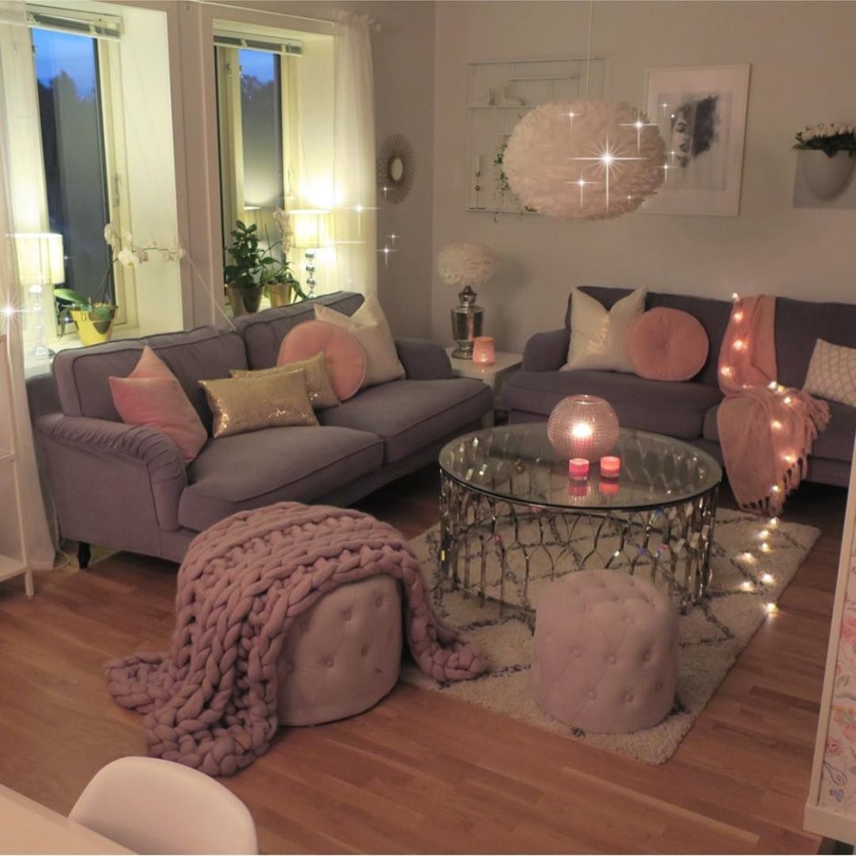 Grey and light pink living room