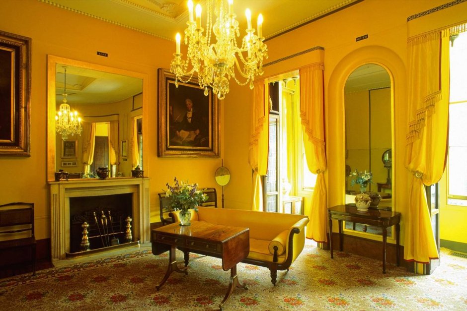 Yellow colour drawing room