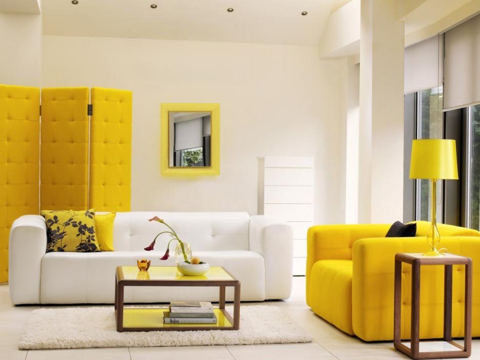 Yellow accent wall living room
