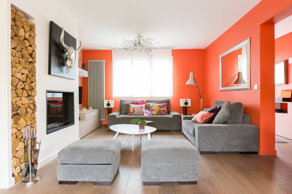 Orange wall color living room