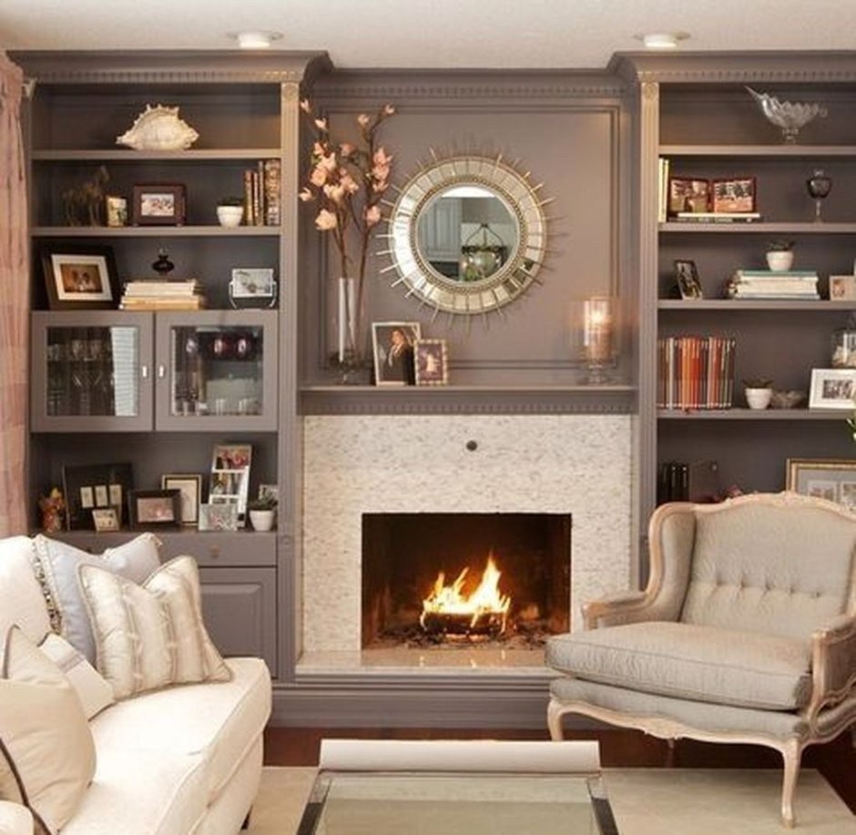 Small living room with corner fireplace