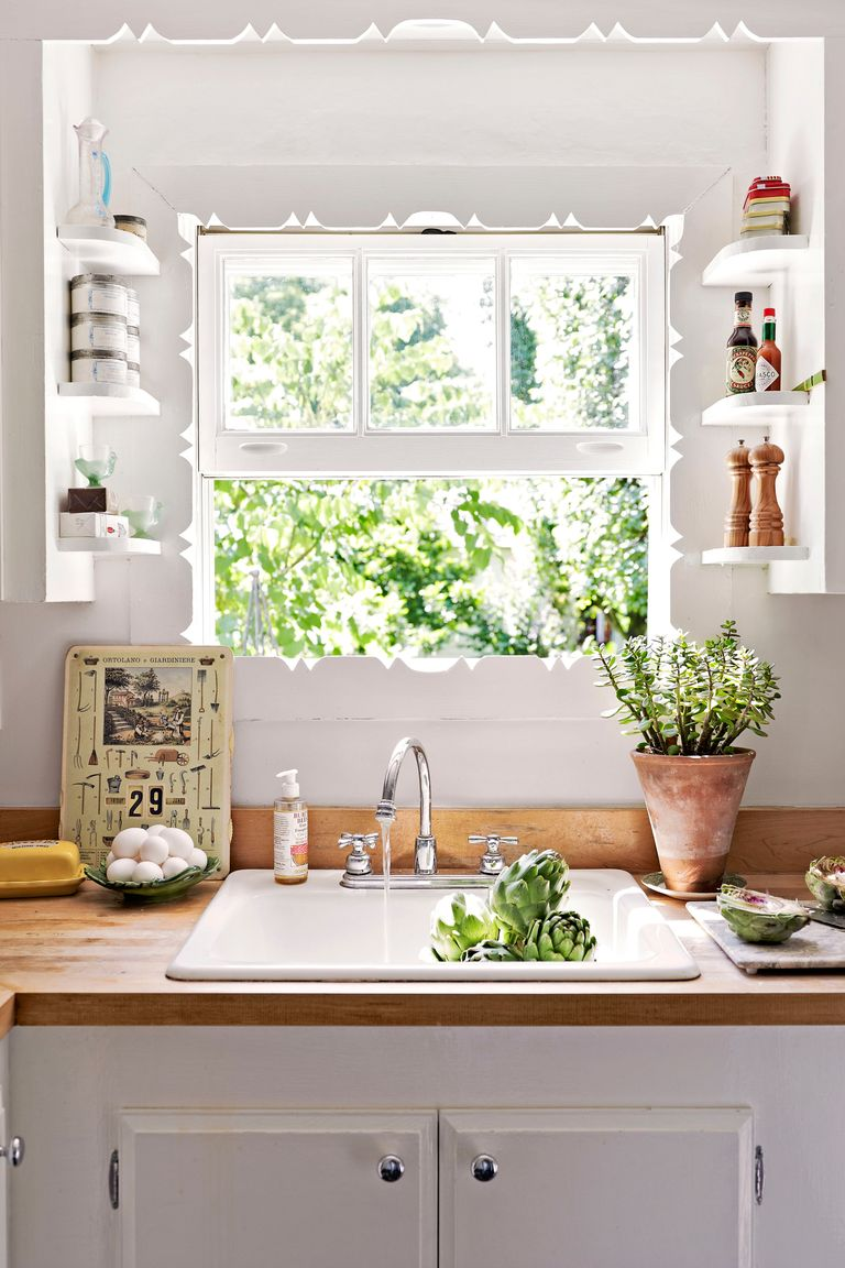 Kitchen window with shelf