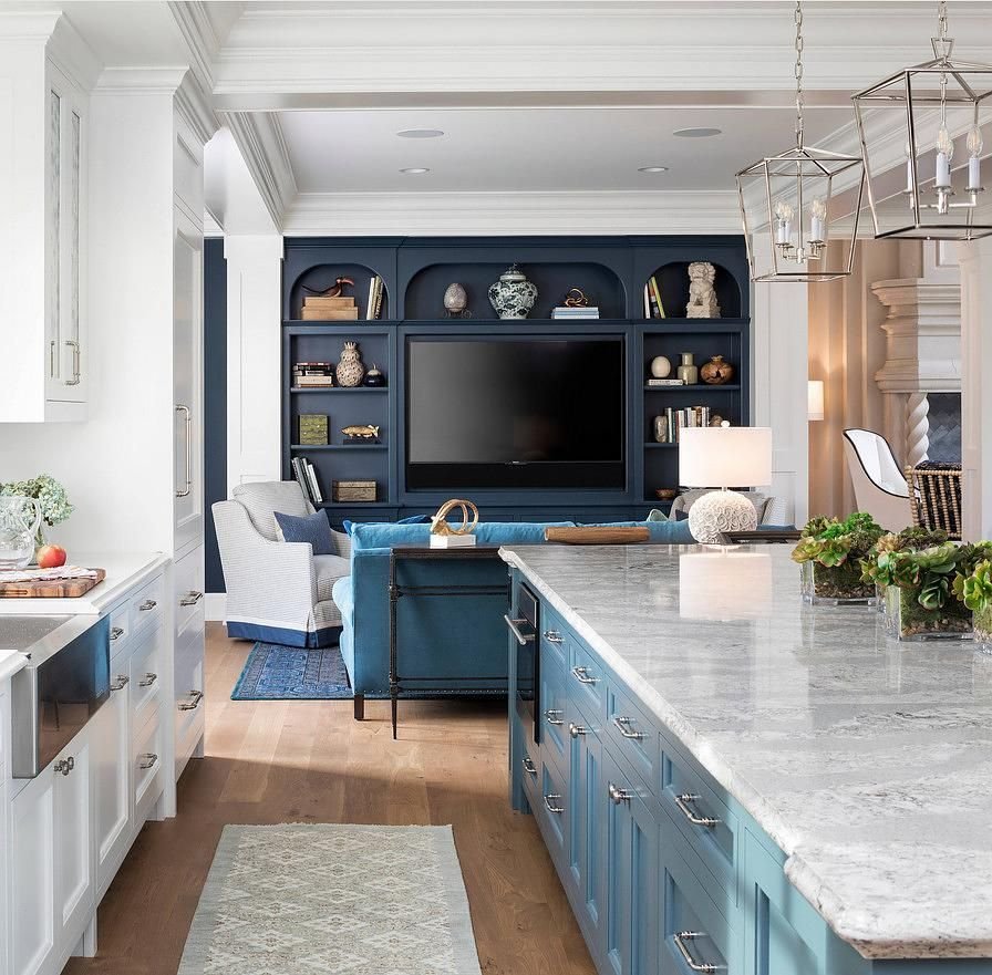 White and blue cabinets kitchen