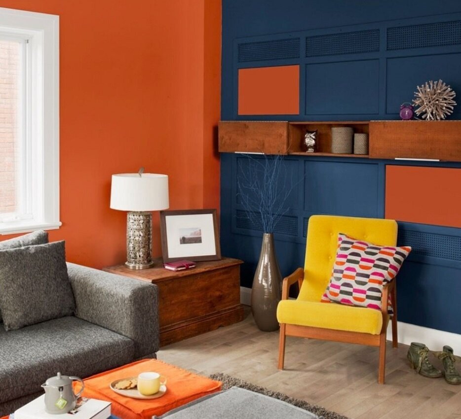Blue and orange interior design