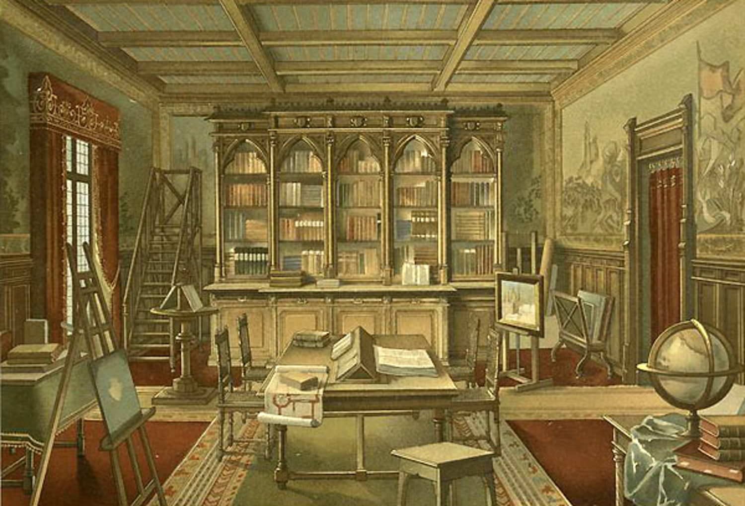 История домашних библиотек. Библиотека Англии 16 век. Интерьер XVI-XVII века Западная Европа. Библиотека 19 век Англия. Мастерская художника 19 век Англия.