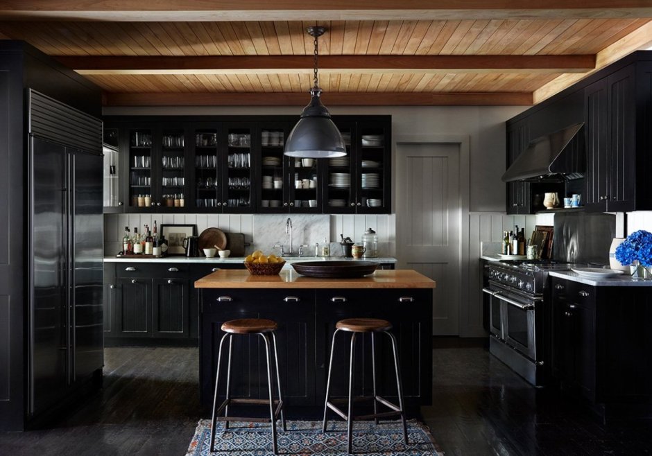 Wood and black kitchen