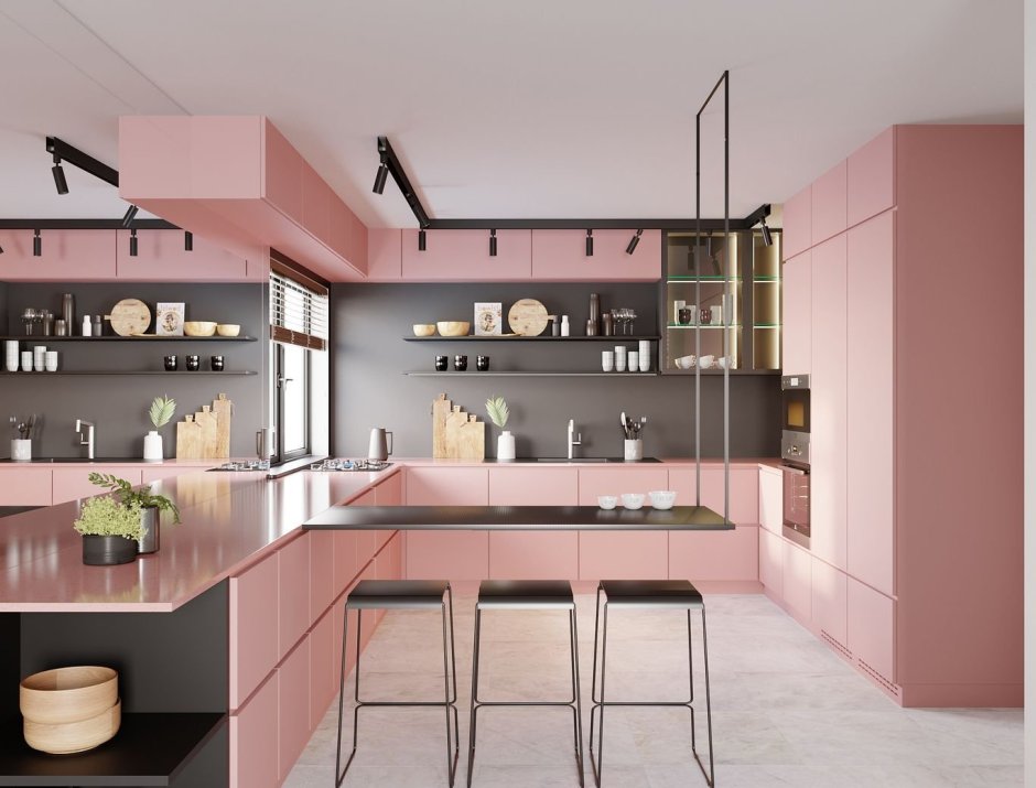 Pink walls kitchen