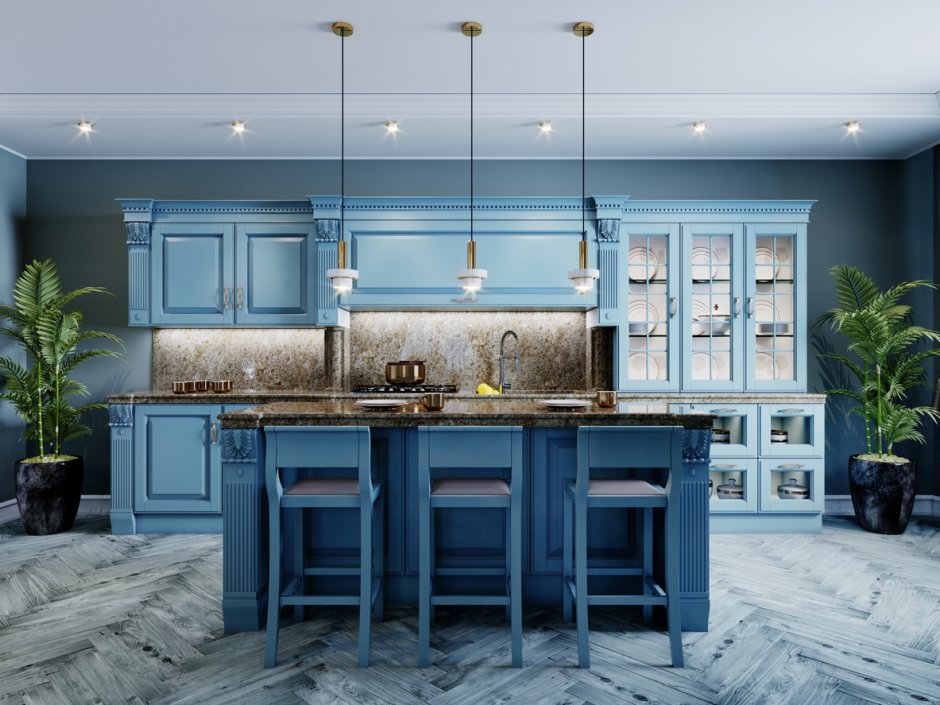 Blue walls in kitchen