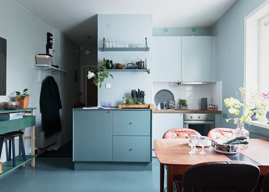 Green and blue kitchen