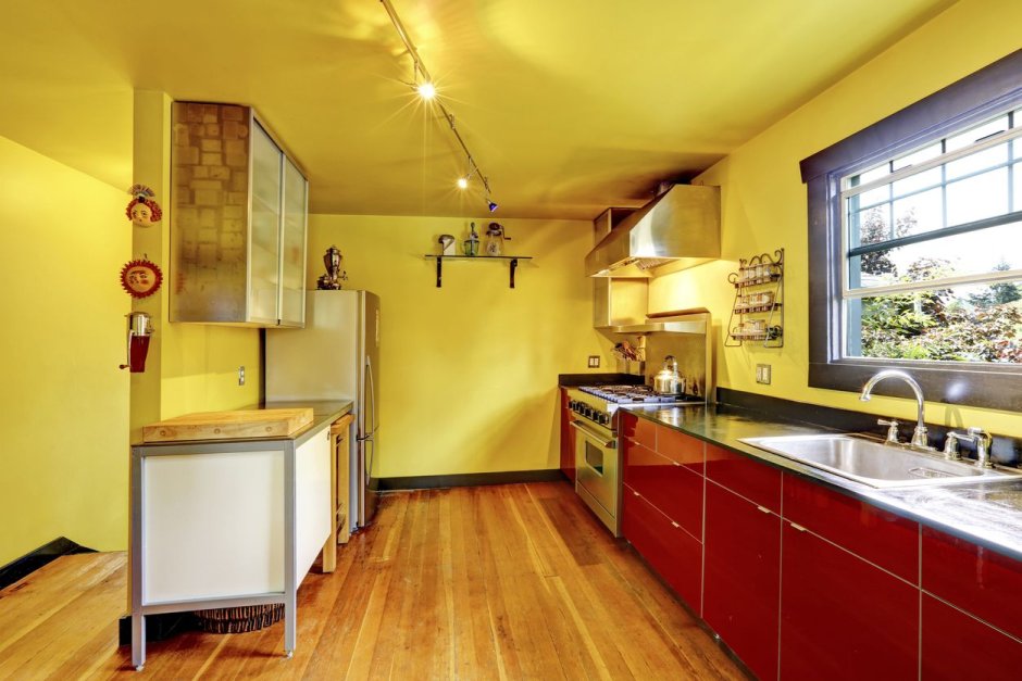 Yellow red kitchen