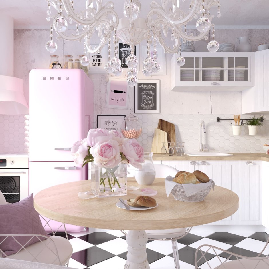 Pink blue kitchen