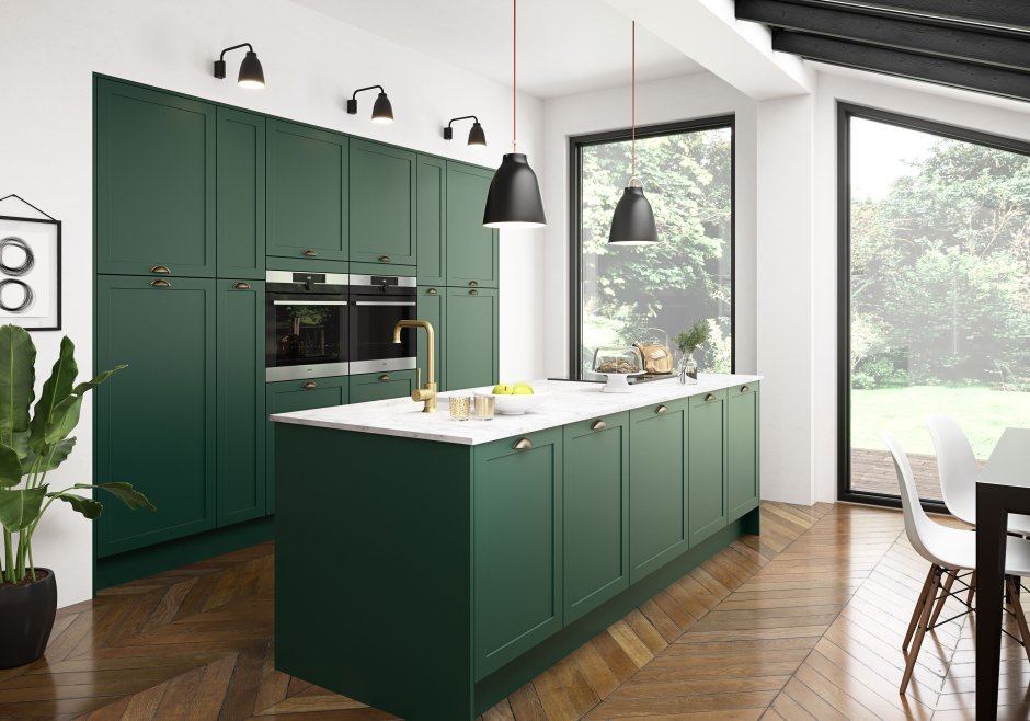 Green cabinets in kitchen