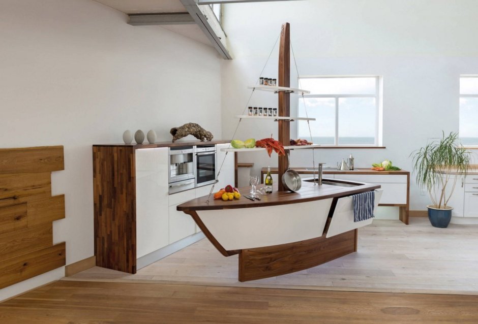 Table in middle of kitchen