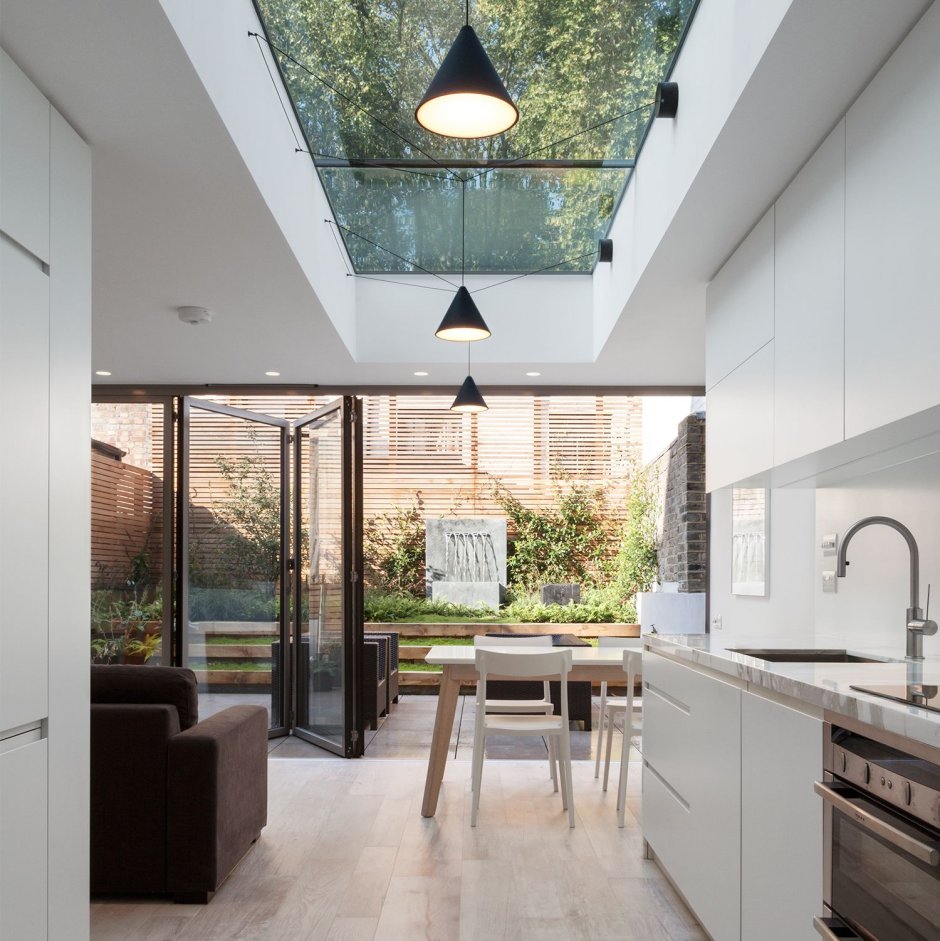 Kitchen with glass ceiling
