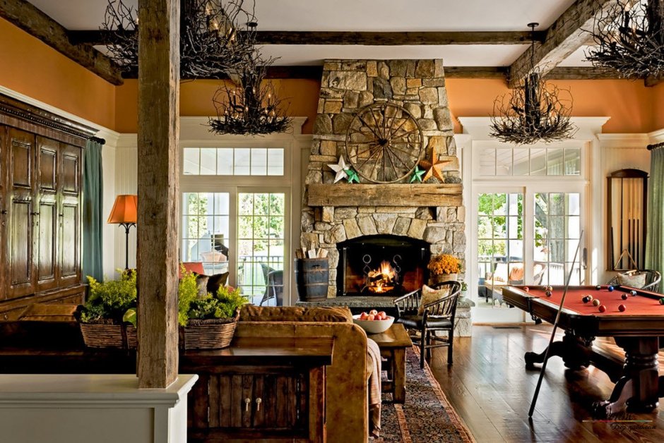 Country kitchen with fireplace