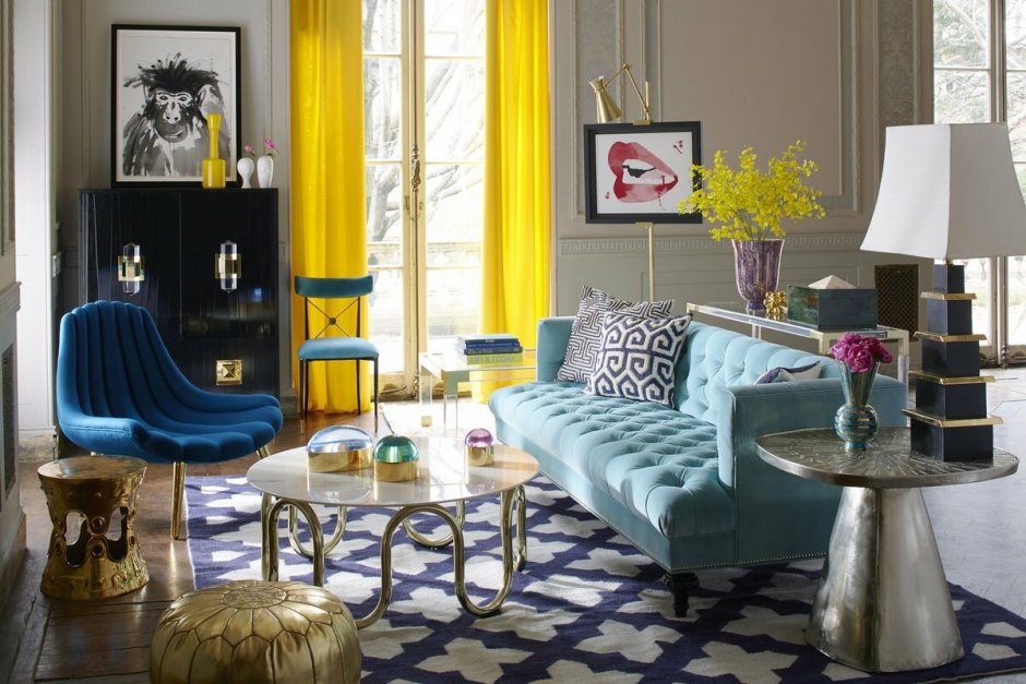 Interior in yellow and blue