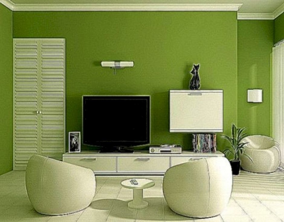 Living room with green carpet