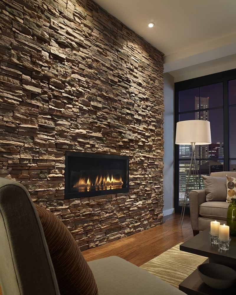 Stone walls in living room