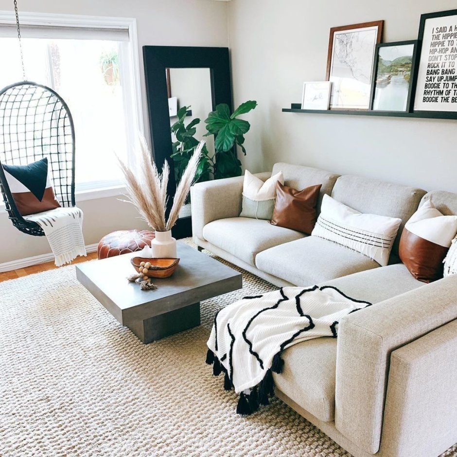 Green brown and white living room