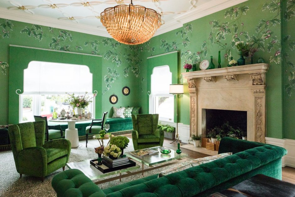 Green room with green ceiling