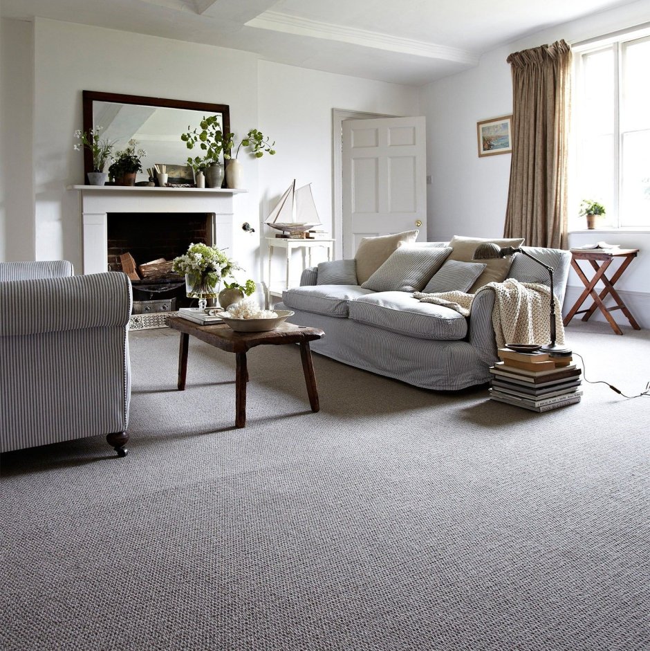 Living room with gray carpet