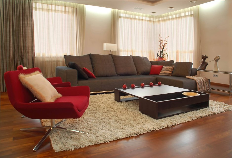 Red and cream living room