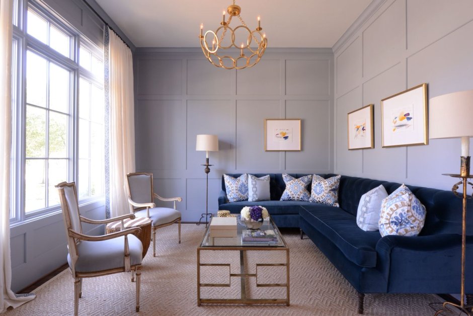 Gray and blue living room